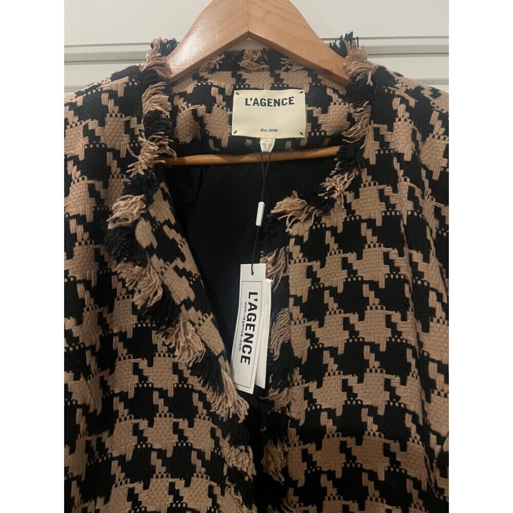 NWT L'AGENCE Angelina Houndstooth Open Front Blazer in Cappuccino Black Brown - Picture 11 of 16